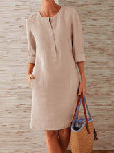 Load image into Gallery viewer, Vestido de linho de algodão feminino com bolsos baixos
