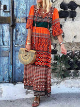 Load image into Gallery viewer, Vestido bohemio con cuello de pico para mujer
