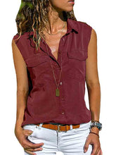 Load image into Gallery viewer, Camisa feminina de lapela de algodão e linho sem mangas
