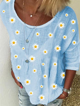 Load image into Gallery viewer, Camiseta de mujer de algodón y lino con estampado de margaritas
