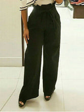Load image into Gallery viewer, Calça feminina casual de renda cintura alta perna larga
