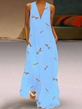 Load image into Gallery viewer, V-neck dragonfly print dress for women
