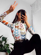 Load image into Gallery viewer, Camisa de algodón de manga larga con estampado de mariposas
