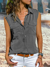 Load image into Gallery viewer, Women's Solid Color Button Down Sleeveless Shirt
