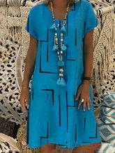 Load image into Gallery viewer, Vestido folgado com decote em V em algodão estampado e linho
