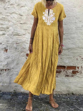 Load image into Gallery viewer, Vestido feminino com estampa de linho e algodão com decote em V
