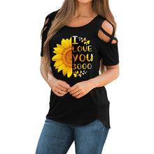 Load image into Gallery viewer, Criss Cross Off Shoulder Sunflower Print Shirts
