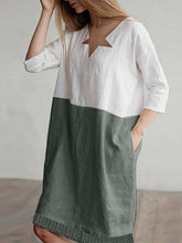 Load image into Gallery viewer, Vestido de encaje con dobladillo de algodón y lino y mangas de encaje
