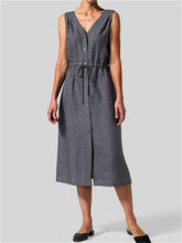 Load image into Gallery viewer, Vestidos sin mangas con cuello en V y botones
