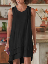 Load image into Gallery viewer, Vestido feminino multicamadas de linho de algodão sem mangas assimétrico
