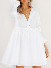 Load image into Gallery viewer, Vestido feminino com camisa de manga comprida de linho de algodão de cor sólida

