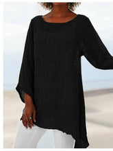 Load image into Gallery viewer, Short-sleeved shirts with round neck and asymmetric hem
