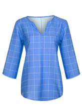 Load image into Gallery viewer, Camiseta feminina de algodão xadrez de manga comprida
