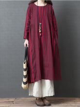 Load image into Gallery viewer, Women Long Sleeve Striped Cotton Linen Dress
