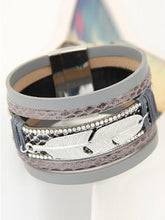 Load image into Gallery viewer, Women Metal Leaf Feather Special Extra Large Multilayer Leather Magnet Bracelet Buckle
