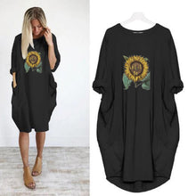 Load image into Gallery viewer, Let It Be Double Sunflower Print Long Sleeve Tunic Dress
