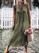 Load image into Gallery viewer, Vestido feminino de linho de algodão sem mangas de cor sólida
