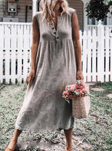 Load image into Gallery viewer, Vestido feminino de linho de algodão sem mangas de cor sólida
