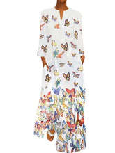 Load image into Gallery viewer, Vestido de manga larga con cuello de pico y estampado de mariposas
