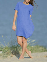 Load image into Gallery viewer, Vestido feminino simples de linho de algodão cor sólida
