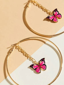 1 Pair of Butterfly Hoop Earrings