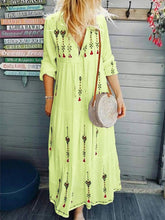 Load image into Gallery viewer, Vestido de manga larga de algodón y lino con cordón para mujer
