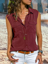 Load image into Gallery viewer, Women's Solid Color Button Down Sleeveless Shirt
