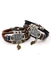 Load image into Gallery viewer, Pulseira unissex vintage de couro com miçangas - Eu amo JUSES
