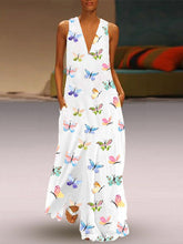 Load image into Gallery viewer, Women's Color Butterfly Print Deep V Neck Dress
