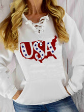 Load image into Gallery viewer, Women's USA Star Print Pocket Strip Hoodie
