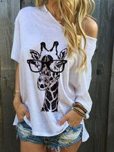Load image into Gallery viewer, Camiseta de manga corta de algodón con estampado de jirafas para mujer

