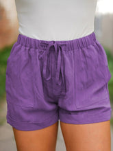 Load image into Gallery viewer, High-waisted lace-up cotton and linen shorts for women
