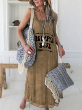 Load image into Gallery viewer, Women's cotton and linen print dress with letters
