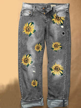 Load image into Gallery viewer, Vaqueros rectos con estampado de margaritas para mujer
