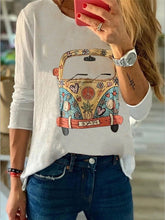 Load image into Gallery viewer, Camiseta de mujer de manga larga con cuello redondo estampado en el pecho
