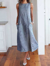 Load image into Gallery viewer, Vestido feminino listrado com decote redondo e mangas bodycon
