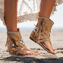 Load image into Gallery viewer, Sandalias planas de punta con flecos bohemios para mujer
