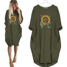 Load image into Gallery viewer, Let It Be Double Sunflower Print Long Sleeve Tunic Dress
