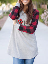 Load image into Gallery viewer, T-shirt de emenda de manga comprida Love Dogs Paw Plaid
