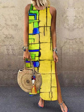 Load image into Gallery viewer, Vestido feminino com estampa geométrica sem mangas dividida
