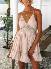 Load image into Gallery viewer, Women Sexy V Neck Backless Cotton Linen Dress
