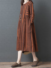 Load image into Gallery viewer, Women Long Sleeve Striped Cotton Linen Dress
