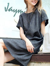 Load image into Gallery viewer, Women Fashion Simple Cotton Linen Breathable Loose Solid Color Short Sleeve Dress
