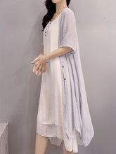 Load image into Gallery viewer, Vestido elegante vintage de duas peças de algodão e linho para mulheres
