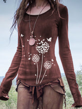 Load image into Gallery viewer, Women's Vintage Dyed Dandelion Butterfly Print Organic Cotton T-Shirt

