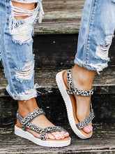 Load image into Gallery viewer, Sandalias planas de verano con velcro y leopardo para mujer
