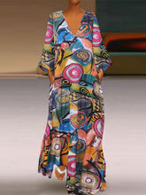 Load image into Gallery viewer, Vestido feminino estampado plus size com decote em V
