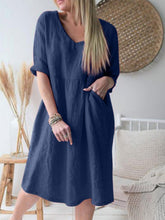 Load image into Gallery viewer, Vestido de algodão e linho largo e confortável com decote em V
