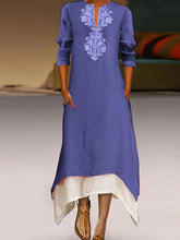 Load image into Gallery viewer, Vestido feminino com estampa de linho e algodão com decote em V
