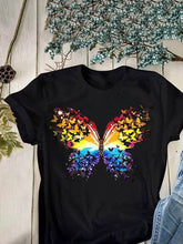 Load image into Gallery viewer, Camiseta feminina de manga curta com estampa borboleta
